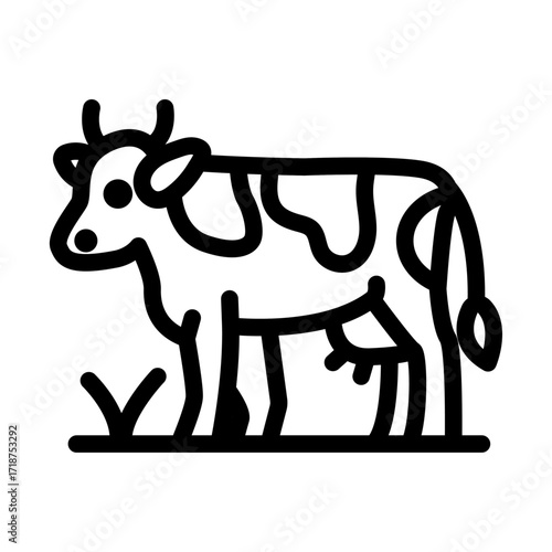 Grazing Dairy Cow Line Icon of Dairy Farming Icon Set