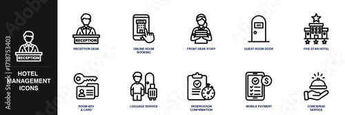Hotel Management Line Icon Set