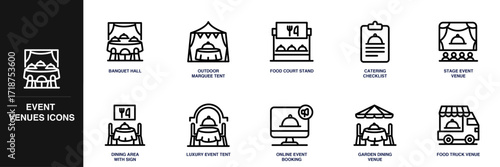 Event Venues Line Icon Set
