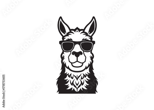 Cool llama silhouette wearing sunglasses isolated vector illustration on white background.