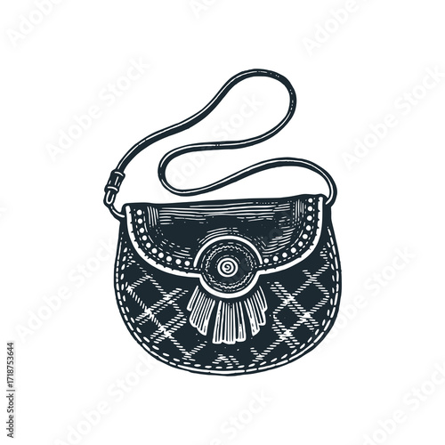 A vintage Sporran. Pouch kilt worn– Black and White Icon Vector and Illustration	
