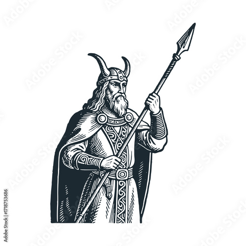 Odin – Black and White Icon Vector and Illustration	