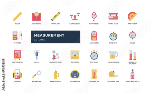 Flat measurement icons for scientific and industrial usage