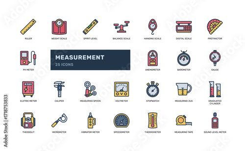Measurement color line icons for tools and instrument usage