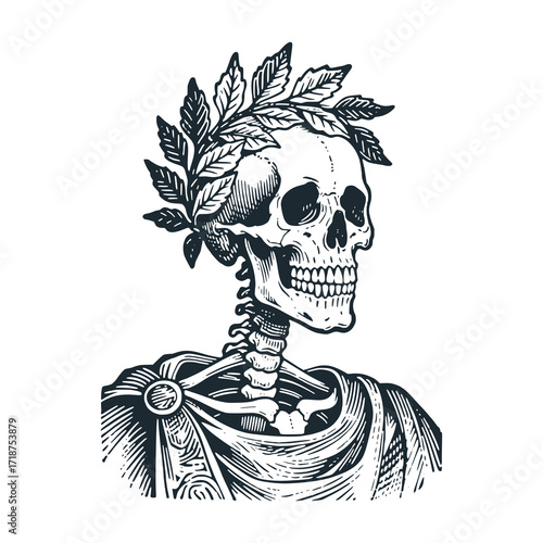 A skull skeleton become as caesar – Black and White Icon Vector and Illustration	