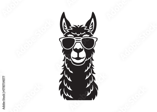 Cool llama silhouette wearing sunglasses isolated vector illustration on white background.