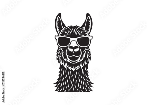 Cool llama silhouette wearing sunglasses isolated vector illustration on white background.