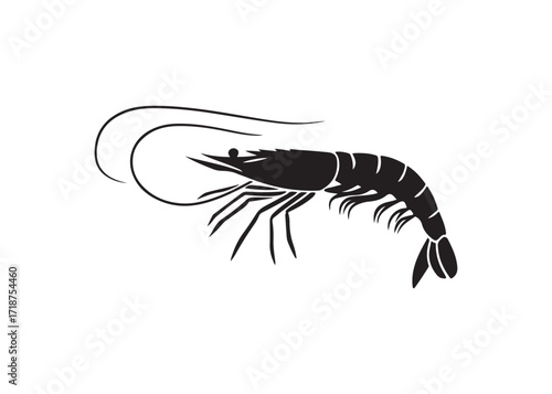 Shrimp silhouette black vector artwork illustration isolated on white background.