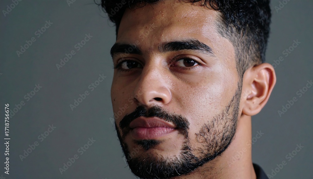 Fototapeta premium Close-up portrait of a man with dark hair and beard