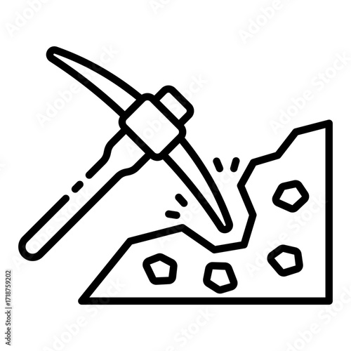 mining icon showing pickaxe breaking stone in excavation process