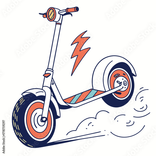 Stylized illustration of a fast electric scooter with a lightning bolt and motion lines