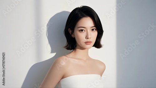 Beautiful Korean female model, Korean model's clear skin, Korean cosmetics model, close-up