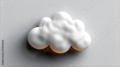 A fluffy white cloud shaped object on a plain background with subtle shadows and lighting effects
