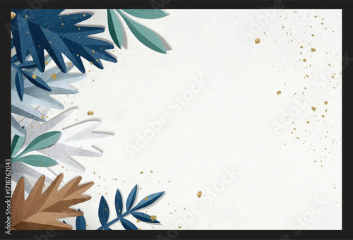 Green grunge floral pattern with paper texture and bamboo frame illustration