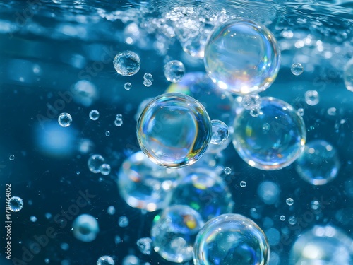 Wallpaper Mural Close-up of transparent air bubbles rising to the surface of crystal clear blue water in an aquarium. Generative AI. Torontodigital.ca