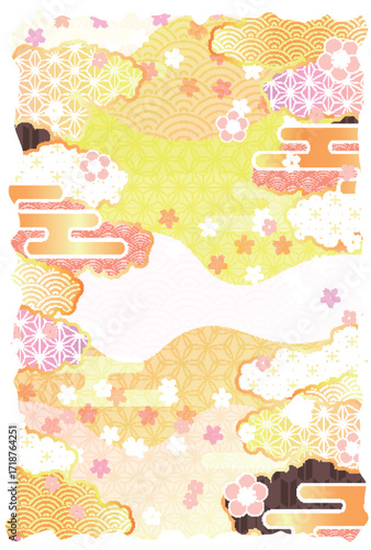 桜　和柄　年賀状　背景	