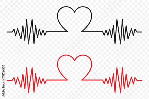 Heartbeat, vector rhythm with heart one line, love and inspiration for Valentine day