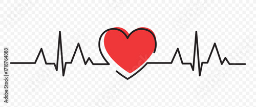 Heartbeat, vector rhythm with heart one line, love and inspiration for Valentine day