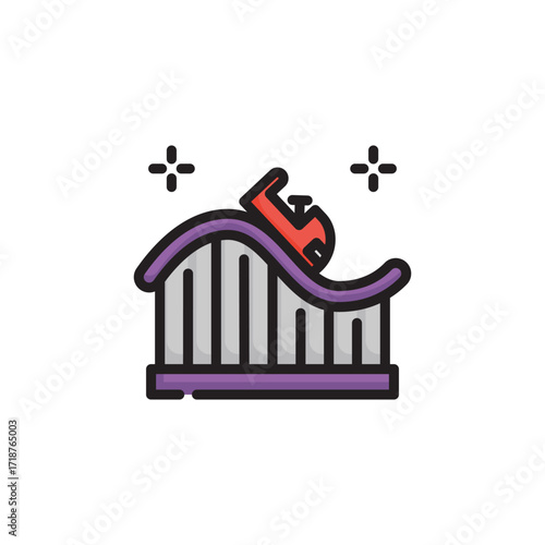 A vibrant cartoon illustration of a roller coaster. Icon vector illustration