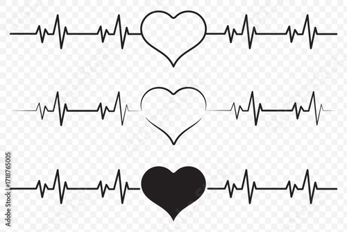 Heartbeat line with shape of heart. Healthy electrocardiogram or ECG. One pulse line. Beautiful health cardiogram infographic. Flat healthcare rate design icon. Medical vector illustration.