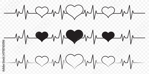 Heartbeat line with shape of heart. Healthy electrocardiogram or ECG. One pulse line. Beautiful health cardiogram infographic. Flat healthcare rate design icon. Medical vector illustration.