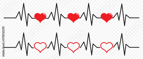Heartbeat, vector rhythm with heart one line, love and inspiration for Valentine day