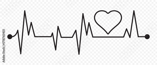 Heartbeat line with shape of heart. Healthy electrocardiogram or ECG. One pulse line. Beautiful health cardiogram infographic. Flat healthcare rate design icon. Medical vector illustration.
