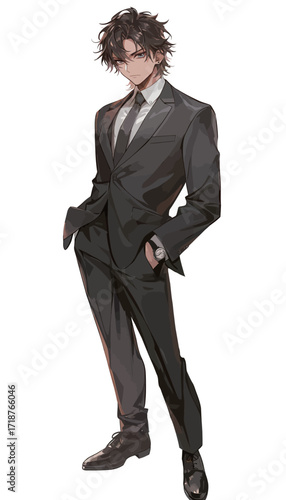 A well-dressed man in a tailored black suit and glasses stands confidently with his hands in his pockets. He exudes a sense of style and elegance.