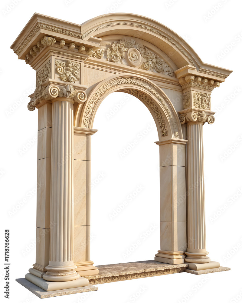 Fototapeta premium Classic antique gate with pillars or column arch isolated on white or transparent background