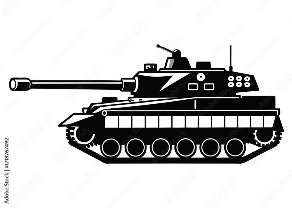 Fototapeta premium Heavy tank black vector silhouette on white background