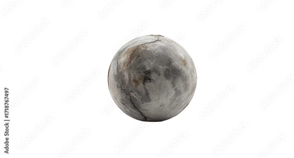 Naklejka premium Cracked Orb, Textured Sphere, Abstract Grey and White Ball, Studio Shot, Minimalist Design Element