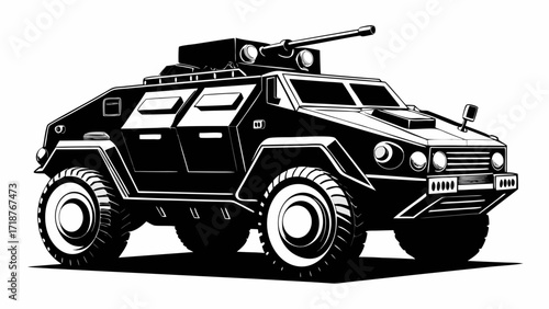 Armored scout car black vector silhouette on white background