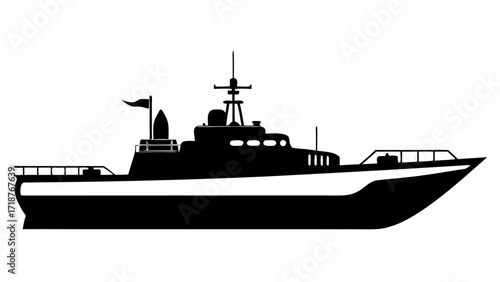 Torpedo boat black vector silhouette on white background