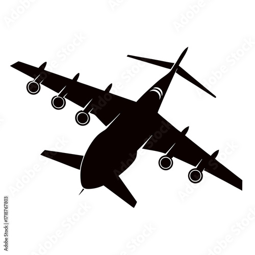 Transport aircraft black vector silhouette on white background