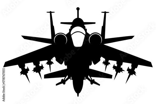 Attack aircraft black vector silhouette on white background