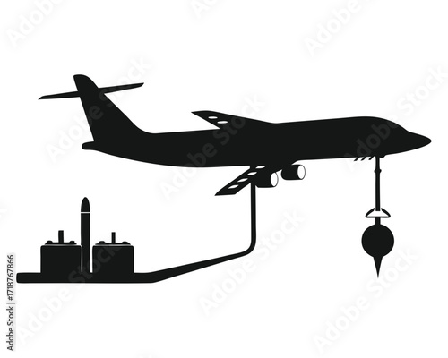 Refueling aircraft black vector silhouette on white background