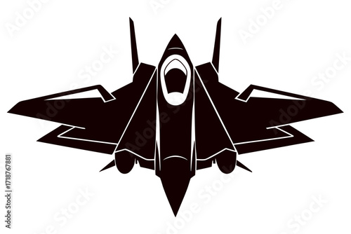 Fighter jet black vector silhouette on white background
