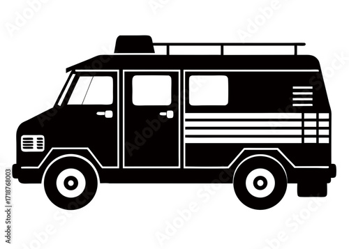 Prisoner transport vehicle black vector silhouette on white background