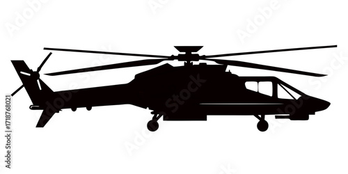 Stealth helicopter black vector silhouette on white background