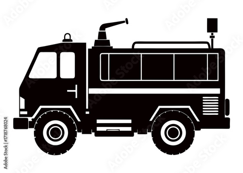 Water cannon truck black vector silhouette on white background