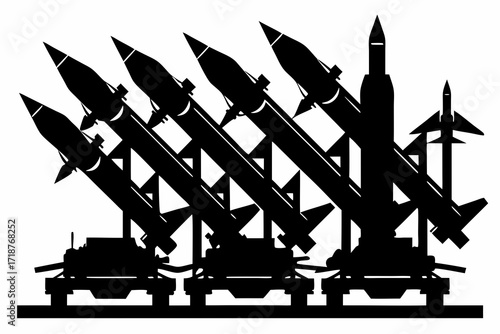 Multiple rocket launcher black vector silhouette on white background