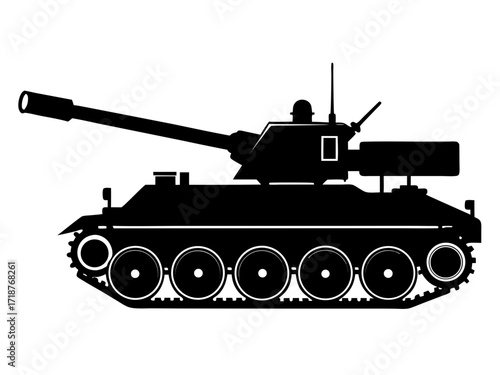 Self propelled artillery black vector silhouette on white background