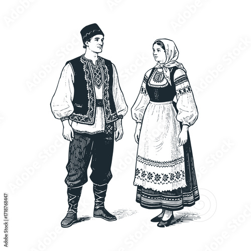 A Bulgarian couple in their traditional costumes