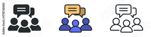 People talking icon set. Conversation and communication icons, chat or talk speech bubble icon	