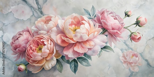 Watercolor Peony Bouquet on Textured Background Elegant Floral Art