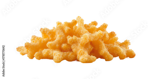 Crispy Snack Food, Crunchy Extruded Bites, Close-up Studio Shot, Yellow Gold, Texture, Food Photography, Snack, Appetizer, Tasty, Delicious, Crunchy Texture, Golden Snack, Food Background, High-R