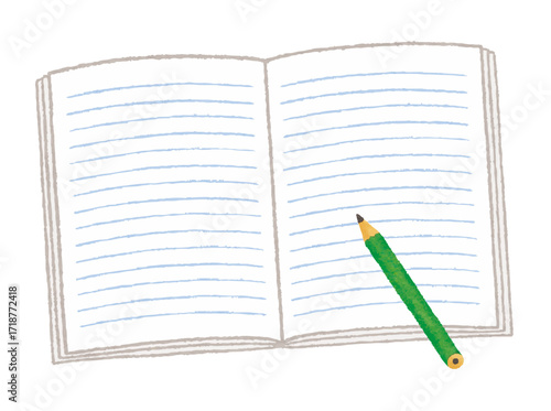 罫線入りノートと鉛筆（学習・勉強・教育素材）Ruled Notebook and Pencil (Study, Learning, Education Material)