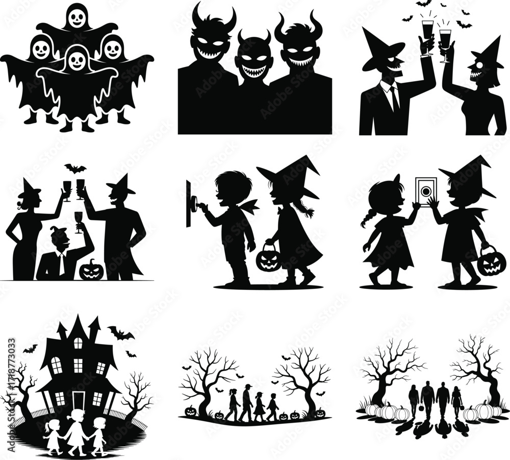 Fototapeta premium Halloween Party Trick-or-Treat Event Silhouette