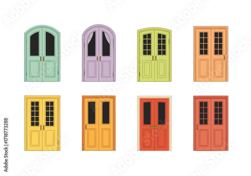 Vector illustration of illustration of collection of colorful vintage doors