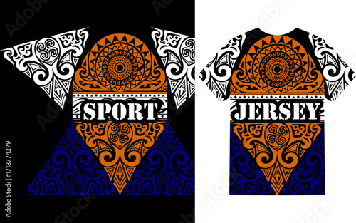 Maori Sport Jersey with Traditional Tribal Ornamentation, Polynesian, Samoan Tribal Art Jersey Design, Sport Jersey template, jersey vector, minimal jersey, trendy fashion t shirt.